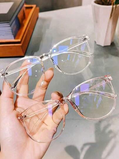 2 piezas Gafas universales para hombres y mujeres, con lentes transparentes. Disponibles en marcos negros, rosas y transparentes. Adecuadas para que los estudiantes las usen después de regresar a la escuela para actividades como lectura de computadora, juegos, ver televisión o usar teléfonos móviles.