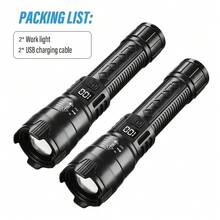 LiHangStar 1/2pcs Rechargeable LED Flashlight Set, Portable Flashlight With Zoom Adjustment And Battery Indicator, 3 Lighting Modes For Outdoor, Camping, Work And Emergency Use - Rechargeable Flashlight - View 10