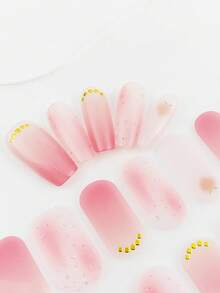 1 Sheet Pink-Toned Peach Full-Cover Nail Stickers - With Gradient Pink, Peach Patterns, Glitter & Gold Accents, Soft Gentle Style, Suitable For Spring Outings, Girlfriends' Afternoon Tea & Sweet Dates, Adhesive & Fitted, Easy To Create Spring Soft Exquisite Nail Looks - Multicolor - View 5
