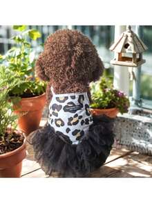 性感豹纹宠物连衣裙 - 针织网纱芭蕾舞裙，适合猫咪和小型犬，公主风小狗猫咪服装 - 黑色 - 查看 9