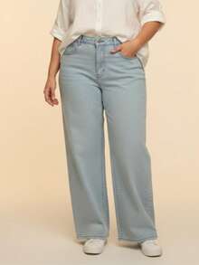Wide leg lisa plus size jeans - Jeans Claro - Visão 1