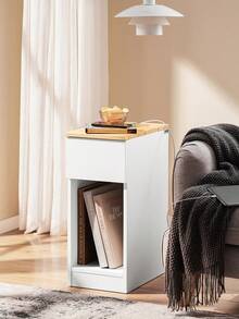 SoBuy Table de chevet étroite avec tiroir et étagère, meuble de nuit pour chambre ou salon, blanche, L 25 x P 40 x H 60 cm, FBT111-II-WN - Blanc - Voir 1