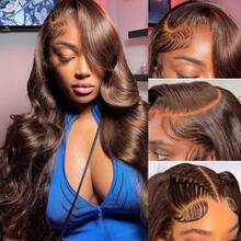 KGIFH 30 Inch Chocolate Brown Lace Front Wigs Human Hair Body Wave 13x6 HD Lace Front Wigs Human Hair Pre Plucked 4# Colored Brown Wig Human Hair 100% Brazilian Glueless Lace Frontal Human Hair Wigs For Women - S4 - 查看 5