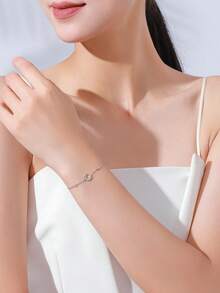 1pc Fashionable 925 Sterling Silver Shiny Moon Chain Bracelet, Women Personalized Jewelry Gift - Silver - View 2