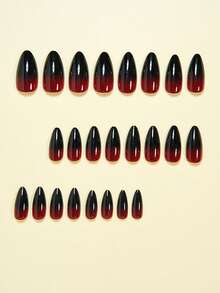 Thêm chút lãng mạn với bộ 24 móng tay giả hình hạnh nhân màu đỏ và đen gradient, độ phủ toàn bộ, dành cho phụ nữ và bé gái. Bao gồm 1 tờ keo dán và 1 dũa mini. Thích hợp cho tiệc tùng, công sở, sử dụng hàng ngày. Keo dán dạng gel được giao ngẫu nhiên. - Nhiều màu - Xem 4