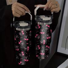 1個/5個 30oz 黑粉色愛心蝴蝶結保溫隨行杯，附手把，Y2K風格情人節禮物，適合冰咖啡、果汁、燕麥奶，女友生日禮物，日常旅行杯 - 彩色 - 查看 4