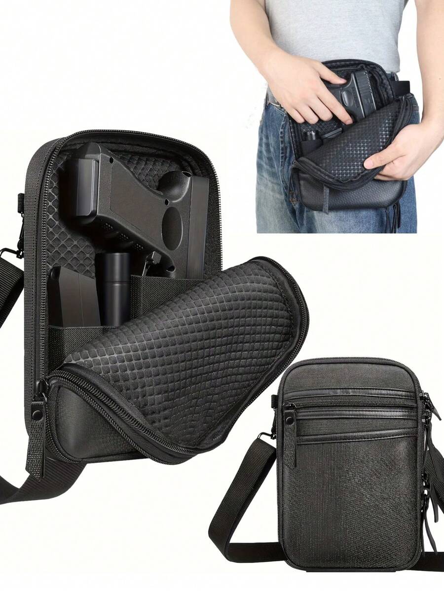 男士战术隐蔽携枪单肩包，内置胸前枪套 - 大容量EDC斜挎肩包，带隐蔽式手枪隔层和安全锁拉链 - 适合日常携带、隐蔽携枪、靶场射击、狩猎、徒步旅行、旅行、通勤、战术训练 - 彩色 - 查看 1