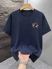 男士时尚印花宽松短袖T恤一件装 | 精致设计 | 夏季必备 | 易于搭配，展现您的风格 - 藏蓝色 - 查看 2