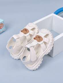 Summer Fashionable Versatile Baby Sandals, Adorable Bear Design: 3D Bear Patch On Toe, Soft And Cute, Instantly Catch The Eyes Of Kids And Parents - Beige - View 2