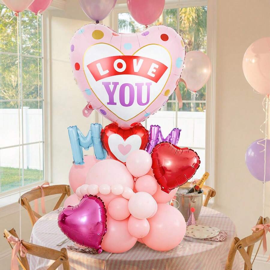 25 Stücke Herz-verknüpfter Ballon Set für den Muttertag, enthält Herz-verknüpfte Ballons, herzförmige Ballons, Latex Ballons, geeignet für Muttertagsparty, Geschenk für Mama, Geburtstagsdekoration, Feiertagsdekoration, Jahrestag, Fotorequisiten - Mehrfarbig - Übersicht 1