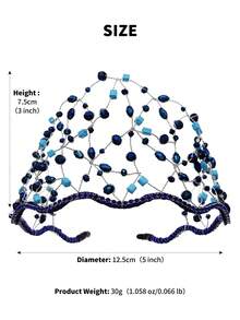 1pc Handmade Something Blue Crystal Beaded Headband, Wavy Navy Rhinestone Bridal Hair Vine Tiara For Wedding Prom Party Hairband Hair Hoop - Multicolor - View 16
