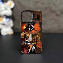 Noche de miedo con temática naranja de Halloween Scream.funda de teléfono Fundas compatibles con ,Apple,VIVO,OPPO,,, y Honor.Fabricadas en silicona TPU,ofrecen protección contra golpes y caídas. - Negro - Ver 2