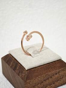 1pc Minimalist Hollow Heart Design Open Ring, Suitable For Daily Wear, Dates And Gifts - Rose Gold - View 4