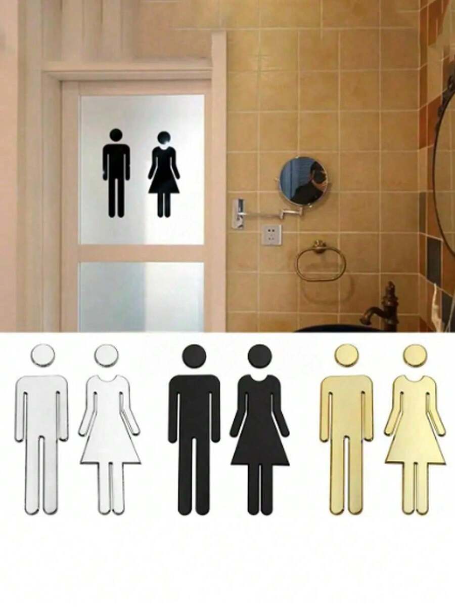 Señal de WC de plástico, pegatina de puerta de baño, letrero de baño, nueva placa de señalización - 1 paquete - Ver 1