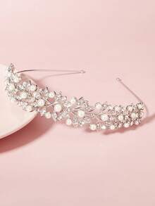 1 chiếc băng đô cài tóc thiết kế lá đính ngọc trai giả và đá pha lê sang trọng - Băng đô cài tóc hình vương miện hoa màu bạc cho đám cưới, tiệc tùng và dạ hội. - Bạc - Xem 10