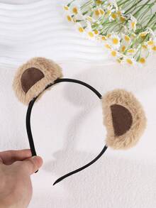 1个熊耳朵发箍，毛茸茸的松鼠耳朵发箍，棕熊动物服装，成人洗脸化妆发箍，耳朵可活动设计 - 彩色 - 查看 3