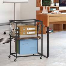 Rolling File Cart, Mobile File Cabinet, File Folder Rack Holders, 2 Tiers, Pull-Out Letter And Legal Size, File Folder Organizer With Wheels For Hanging Files, Home, Office, Black - Brown - View 7