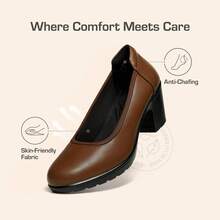 Women's Chunky Round Toe Low Block Heels Pumps Comfortable Round Toe Elegant And Fashionable Dress Wedding Work Shoes - 咖啡棕 - 查看 4