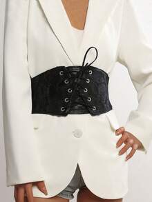 1件蕾丝弹力腰带，女士朋克风束腰带，宽松腰带，宫廷风，音乐节，泰式战术宽腰带 - 黑色 - 查看 5