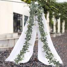 1/2pcs Artificial Eucalyptus Wreath, White Flowers, 5.9ft/180cm Silver Eucalyptus Leaves & Gypsophila Wreath, Artificial Greenery Garland, Suitable For Wedding, Party, Fireplace, Table Runner, Home Decor, Office Decor, Summer Decor - Apple Leaf Cane-green - View 5