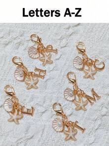 Bohemian Style Gold Letter Keychain With Shell And Starfish Decor, A-Z Letters Available, Beach And Holiday Themed Accessory, Ideal Gift For Friends, Students, Family, Beach Lovers, Vacation Essentials, Boho Fashion Accessory Suitable For Travel, Summer And Daily Use Personalized Keychain Gifts For Mother, Father, Graduation, And Teacher - Multicolor - View 8