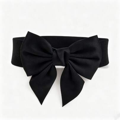 1pc Women's Bow Elastic Waist Belt, Accessory For Casual Dress, Paired With Sweet Cotton Bow Elastic Waistband, Stretchy Waist Seal Wide Belt Dress Decoration