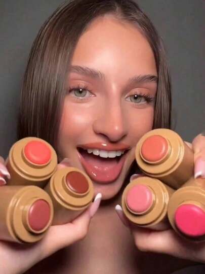 Barra de rubor en polvo dorada nueva de Hailesi, rubor en polvo de doble uso para mejillas y labios