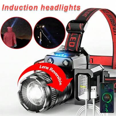Rechargeable Headlamp 1800mah Super Bright Torch Light T51 Induction LED Headlight Waterproof Camping Mobile Power Bank Flashing