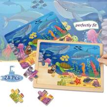 Wooden Puzzles For Ages 3-5 6 Packs 24 PCs Jigsaw Puzzles Preschool Educational Brain Teaser Boards Toys Gifts For Wood Puzzles For 3 4 5 6 Year Old Boys Girls - As Pic - View 5