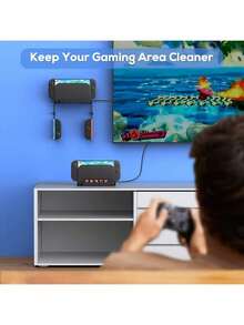 Giá treo tường bằng kim loại cho Switch 2 (phiên bản 2025) - Bộ giá đỡ lưu trữ với 5 khe cắm thẻ game và 4 giá đỡ tay cầm, màu đen carbon, phụ kiện Switch 2 gắn phía sau TV. - màu đen - Xem 6