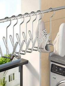 1-20件装不锈钢鞋架，家用鞋架，户外阳台防风挂钩，鞋子晾干架 - 銀色 - 查看 2