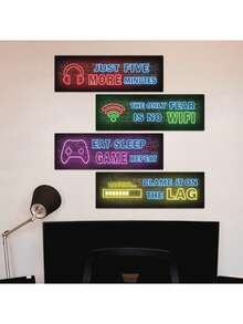 4 tấm trang trí bằng gỗ phát quang chủ đề game, thích hợp trang trí phòng ngủ cho thiếu niên nam, tranh treo tường phòng ngủ game thủ, đồ trang trí treo tường, phù hợp cho nhà cửa, phòng ngủ, phòng khách, nhà bếp, sân vườn, quán bar, quán cà phê, văn phòng và các không gian trong nhà/ngoài trời khác. - Nhiều màu - Xem 5