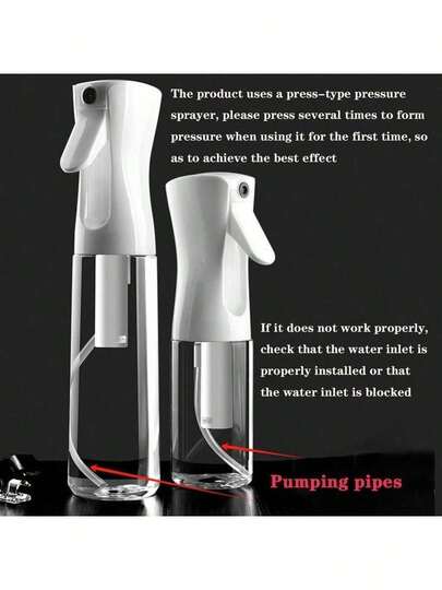 1个200毫升多功能喷雾瓶，手持喷雾瓶，可灌装旅行喷雾瓶，定型喷雾，超细连续喷雾瓶，适用于手持熨斗，家具喷雾器，用于头发造型，适用于旅行蒸汽熨斗，用于头发造型、清洁、植物喷雾和面部保湿。