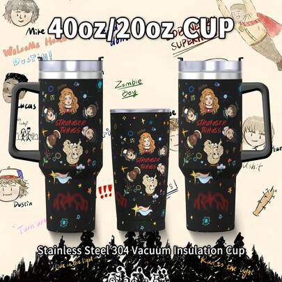 Bình giữ nhiệt bằng thép không gỉ 40oz/20oz - Cốc du lịch hai lớp chống rò rỉ có nắp và ống hút, thiết kế chủ đề kinh dị, hoàn hảo cho Halloween, Giáng sinh, Lễ Tạ ơn, Ngày của Mẹ, vật phẩm sưu tầm không thể thiếu dành cho người hâm mộ khoa học viễn tưởng và kinh dị.