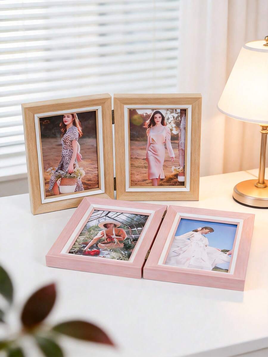 Tabletop Folding Photo Frame, Holds 2 Pcs 4x6 Inch Photos, Plastic Foam Material, Creative Hinged Frame, Suitable For Living Room, Bedroom, Display Art Photos - Multicolor - View 1