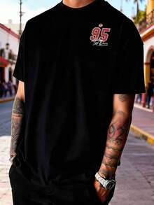 Disney Men's T-Shirt Featuring Lightning McQueen From Cars, A Casual, Loose-Fitting Crew Neck Short-Sleeved Top, Comfortable, Soft, And Breathable, Suitable For Everyday Wear, Outings, Commuting, And Parties. - Black - View 2