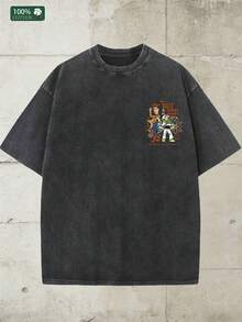 Disney-Heavy Cotton Toy Story Short Sleeved T-Shirt For Men With "TO INFINITY&BEYOND" Print Oversized Loose Fit Half Sleeved Top For Summer Casual Wear - 黑色 - 查看 5