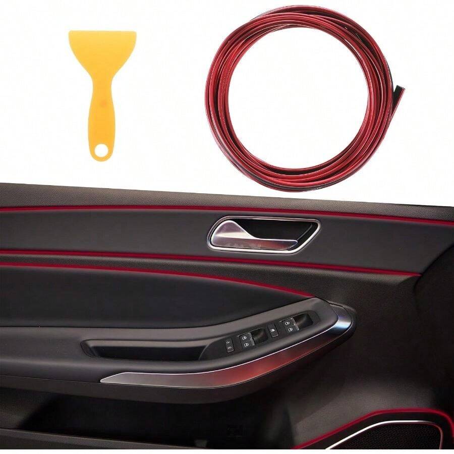 Car Interior Moulding Trim Strips, Red Interior Car Accessories Women Men Universal Decoration Pinstriping Filler Insert Strips With Installing For Dashboard Vent Decorative (16.4ft) - A - 查看 1