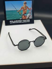 1 Pair Men's Metal Round Faux Wood Grain Temple Fashion Glasses - Black - View 2