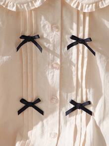 Young Girl' Turndown Collar Long Sleeve Thin Blouse, Autumn - Beige - View 4