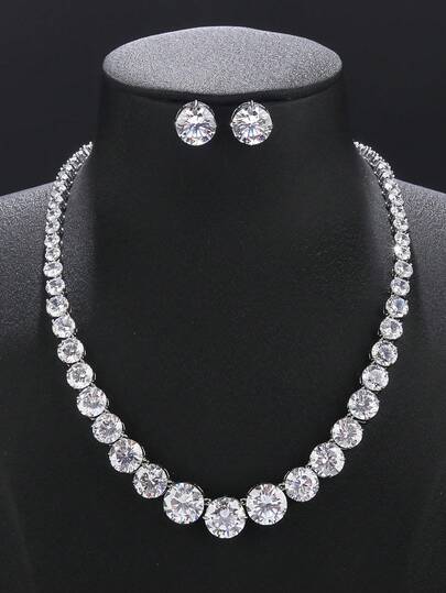 1 Set de 3 piezas de Joyería de Lujo con Zirconia Cúbica, Collar y Aretes, Adecuado para Bodas, Ocasiones Formales, Atuendo de Fiesta