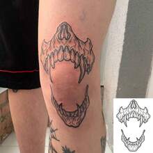 Herbal Temporary Tattoo Stickers, Skull And Teeth Pattern, Lasts 10-14 Days, Waterproof And Long-Lasting Black Temporary Tattoos For Adults, Waterproof Realistic Temporary Tattoo Stickers, Suitable For Men. - Christmas - View 3