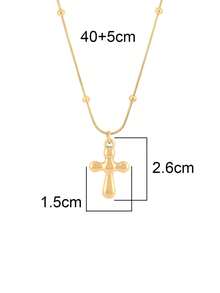 1件装不锈钢十字架吊坠项链，女士时尚简约18K镀金饰品串珠链项链 - 項鍊 - 查看 7