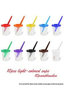 10 piezas Juego de tazas anti-derrames con pinceles | Suministros de arte multifuncionales para niños, adecuados para útiles escolares y manualidades DIY | Kit de proyecto creativo de vuelta a la escuela - Multicolor - Ver 8