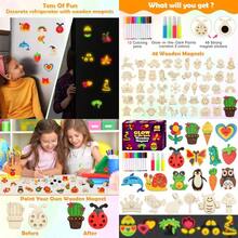 48 Pcs DIY Wooden Magnets Wooden Art Craft Supplies Painting Kit For Ages 4-8 8-12 Glow In The Dark Party Favors Goodie Bag Stuffers Birthday Gifts Toys For Boys Girls - Wooden - View 1