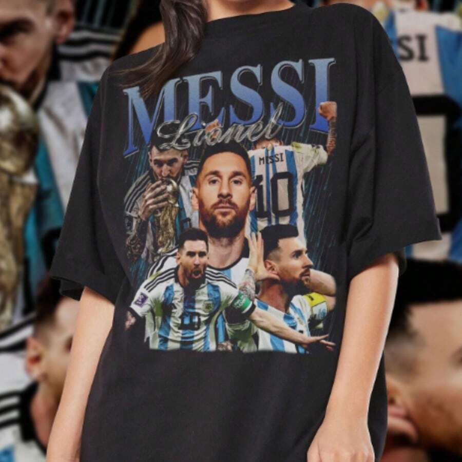 Lionels Messis T-Shirt - Messiss Bootleg Shirt - 90s Vintage Graphic Tees - Retro Sh - 黑色 - 查看 1