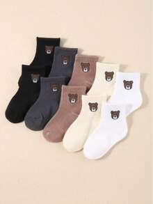 10 Pairs Solid Color Baby Socks With Cute Cartoon Bear Print | Stretchy Socks | Unisex Kids Socks | Infant Socks | Newborn Socks | Toddler Socks | Halloween Decor Thanksgiving Christmas Gift - Multicolor - View 5