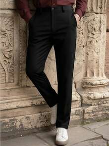 男士直筒斜插口袋裤，拉链门襟，四季皆宜，商务休闲裤 - 黑色 - 查看 2