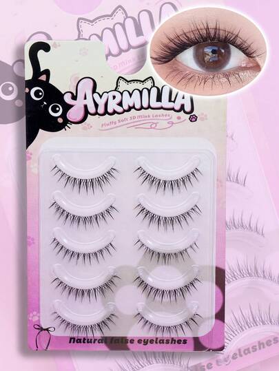 AYRMILLA 5 Pairs Of 5-12mm Naturally Crossed Thick Upper Eyelashes, With No Stem Eyelashes For A More Natural, Lightweight And Comfortable Look. 3D Cross Mink Eyelashes Fox Eyes Beauty Novice Essential For Delicate Eye Makeup, Suitable For Daily Travel, Dates, Parties And Other Scenes, Versatile And Versatile With Multiple Styles Of Makeup