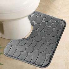 1pc/3pcs Deep Gray Stone Texture Embossed Sponge High Resilience Absorbent Non-Slip Bathroom Floor Mat, Single Piece Or 3 Pieces Set, Bathroom Entrance Mat, Bathroom Decor Mat, Minimalist Solid Stone Pattern Bathroom Mat Set - Dark Grey - View 16